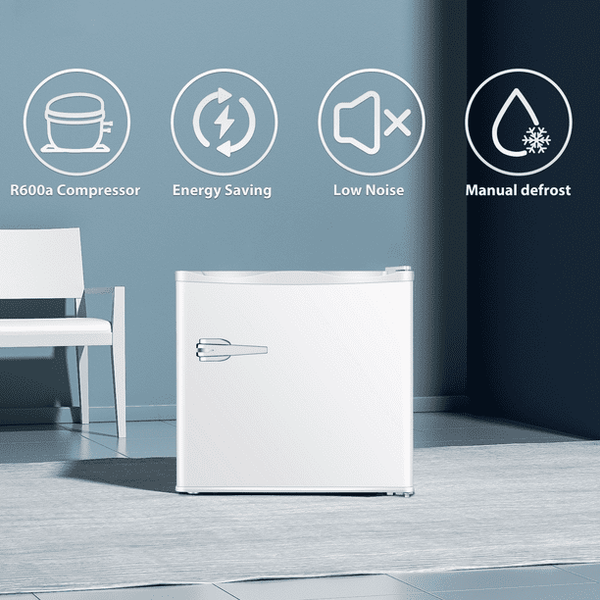 Auseo 1.2 Cu.ft Upright Compact Freezer, Mini Freezer with Handle, Reversible Single Door, Energy Saving & Adjustable Temperature & Quiet Operation for Dorm/Home/Office/Apt