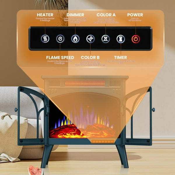 AGLUCKY Electric Fireplace Heater 25’’ with 3D Realistic Flame Effect, Freestanding Fireplace with Remote Control,Timer, Different Flame Color,2 Heating Modes 500W/1500W