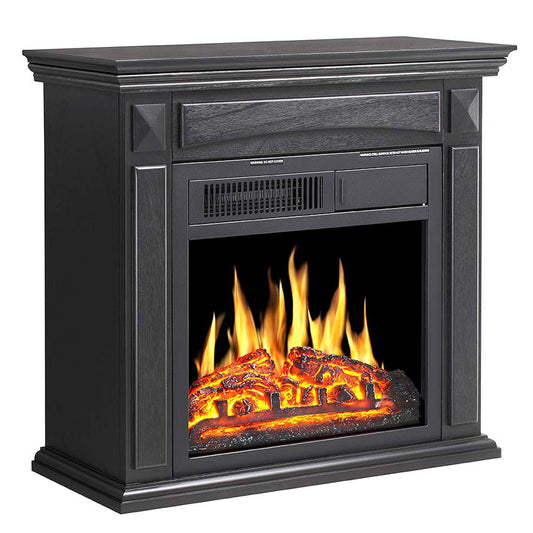 AGLUCKY Wooden Electric Fireplace Mantel Surround Firebox, Freestanding Fireplace&750W/1500W(Black)