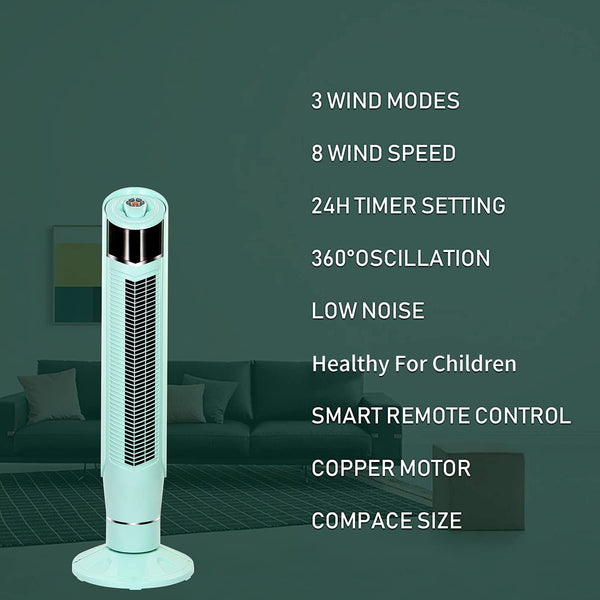 AGLUCKY Tower Fan, Standing Fan Oscillating, Room Fan, Portable Bladeless, Quiet Floor Fan with Remote, 6 Speeds, 3 Modes, 24H Timer for Bedroom, and Home Office Use, (40-inch, GREEN)