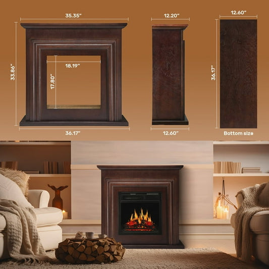 Auseo Electric Fireplace Mantel Wooden Surround Firebox, Free Standing Fireplace, with Remote Control, Adjustable LED Flame, 750W/1500W -Brown agluckyshop