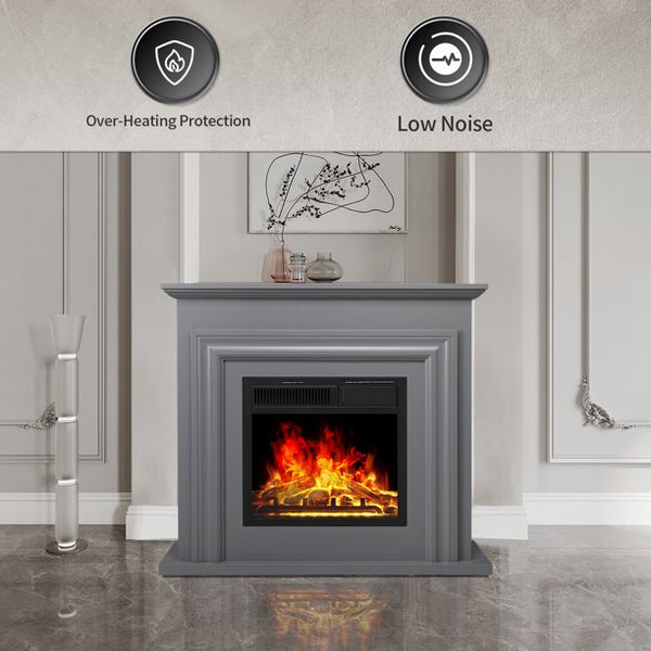 KISSAIR Electric Fireplace with Mantel Package Freestanding Fireplace Heater Corner Firebox with Log & Remote Control,750-1500W, Grey