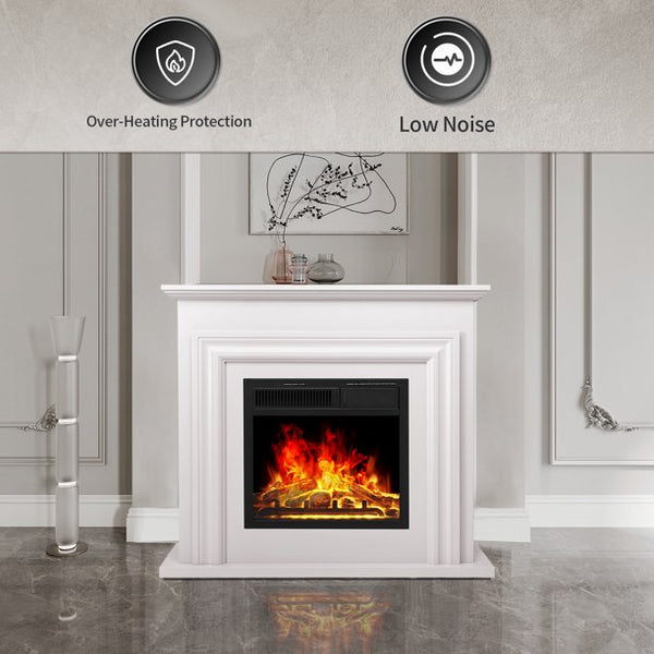 KISSAIR Electric Fireplace with Mantel Package Freestanding Fireplace Heater Corner Firebox with Log & Remote Control, 750-1500W,PEARLWHITE