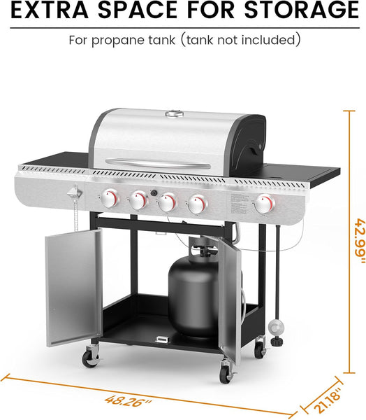 4-Burner Propane Gas Grill with Porcelain-Enameled Cast Iron Grates and Side Burner