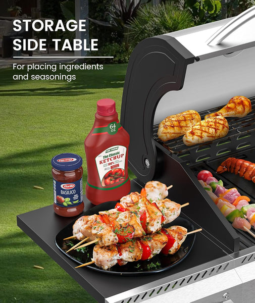 4-Burner Propane Gas Grill with Porcelain-Enameled Cast Iron Grates and Side Burner