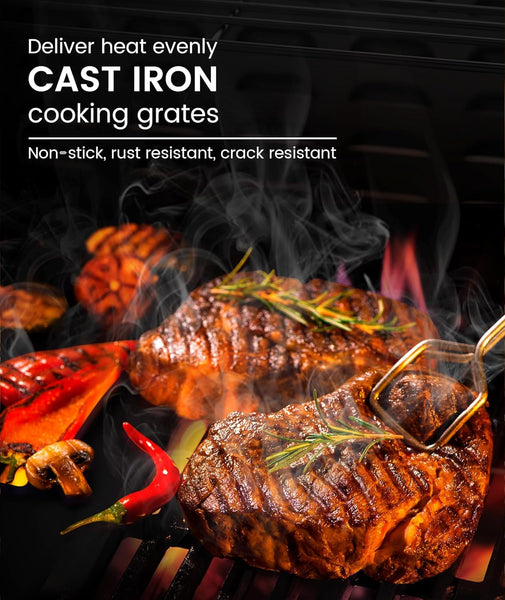 4-Burner Propane Gas Grill with Porcelain-Enameled Cast Iron Grates and Side Burner