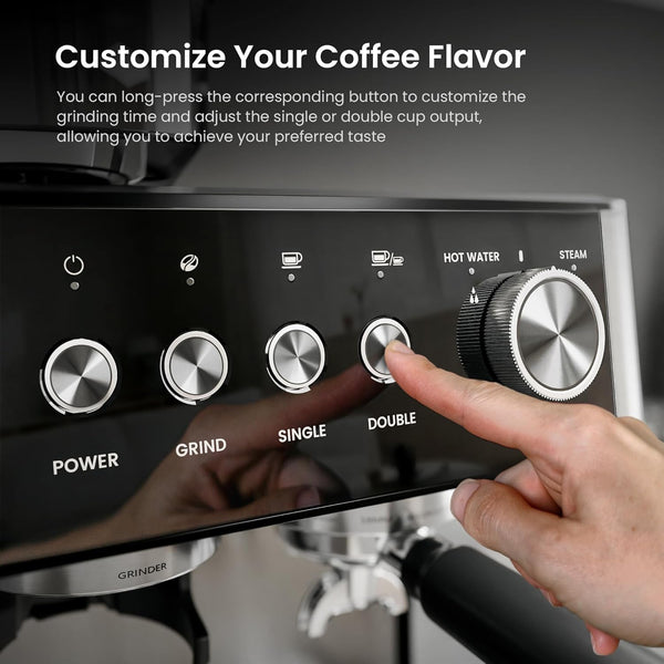 Espresso Machines with Grinder, 20 Bar with Steam Milk Frother Steam Wand, Espresso Coffee Machine & Cappuccino machine with Hot Water Function(BLACK)