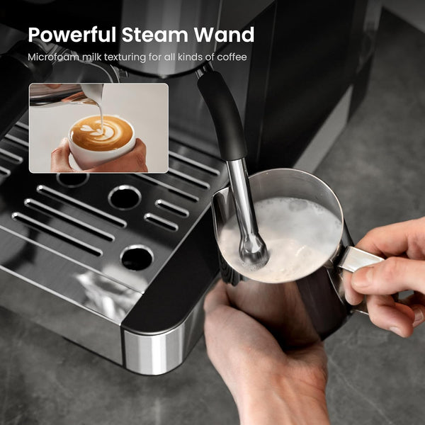 Espresso Machines with Grinder, 20 Bar with Steam Milk Frother Steam Wand, Espresso Coffee Machine & Cappuccino machine with Hot Water Function(BLACK)