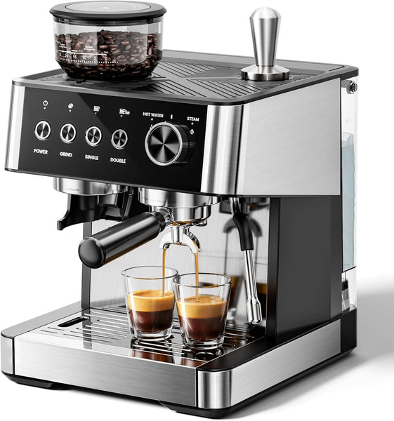 Espresso Machines with Grinder, 20 Bar with Steam Milk Frother