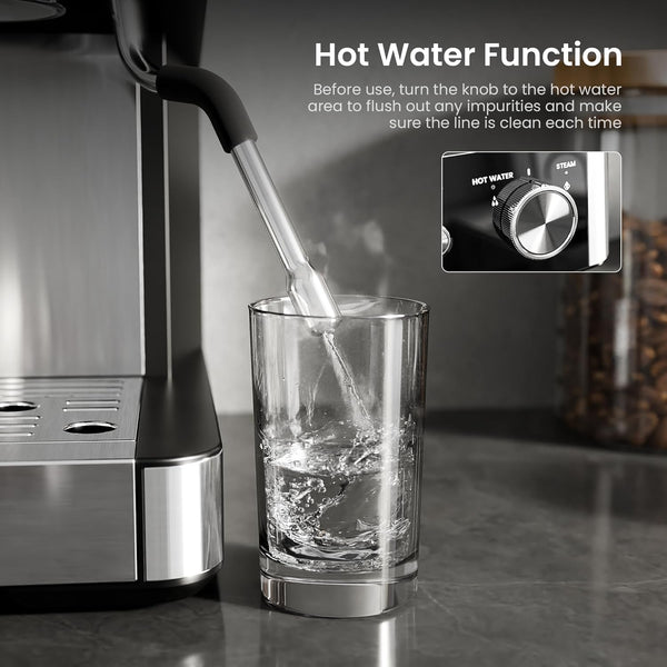 Espresso Machines with Grinder, 20 Bar with Steam Milk Frother Steam Wand, Espresso Coffee Machine & Cappuccino machine with Hot Water Function(BLACK)