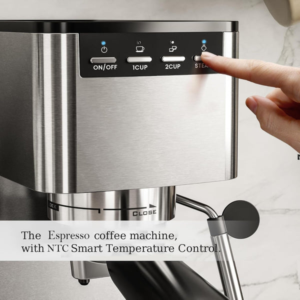 Espresso Machines with Grinder, 20 Bar with Steam Milk Frother Steam Wand, Espresso Coffee Machine & Cappuccino machine with Hot Water Function(BLACK)