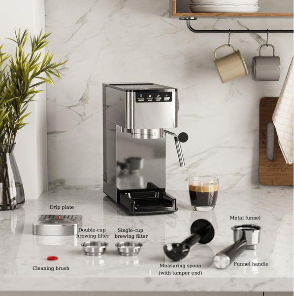 Espresso Machines with Grinder, 20 Bar with Steam Milk Frother Steam Wand, Espresso Coffee Machine & Cappuccino machine with Hot Water Function(BLACK)