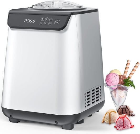 1.3 Quart Ice Cream Maker Machine with Built-in Compressor, Fully Automatic and No Pre-freezing, 1 Hour Keep-Cooling, Easy to Clean, Stainless Steel