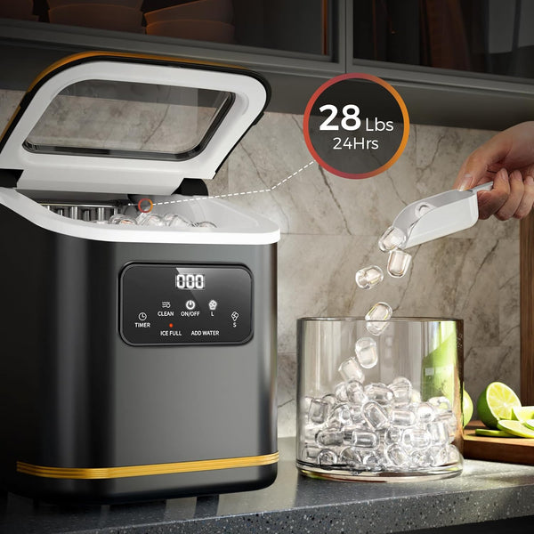 Portable Countertop Ice Makers with LED Screen Control Panel & 24H Timer, 28lbs/24Hrs, Self-Cleaning Ice Maker with Handle Z5812KH