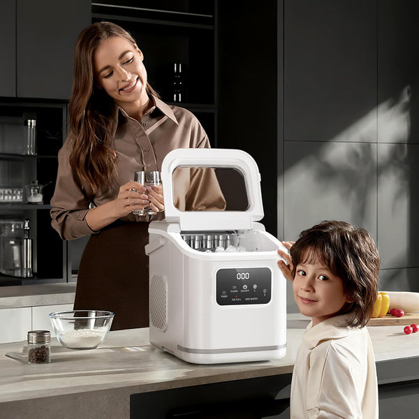 Portable Countertop Ice Makers with LED Screen Control Panel & 24H Timer, 28lbs/24Hrs, Self-Cleaning Ice Maker with Handle Z5812KH
