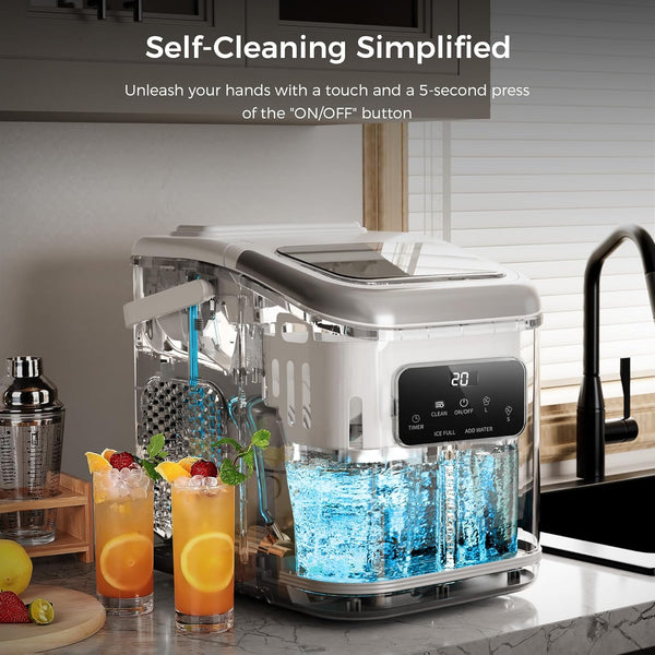 Portable Countertop Ice Makers with LED Screen Control Panel & 24H Timer, 28lbs/24Hrs, Self-Cleaning Ice Maker with Handle Z5812KH