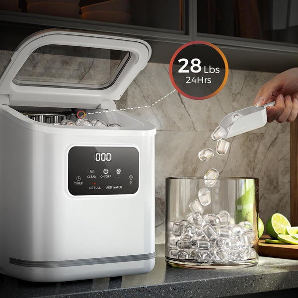 Portable Countertop Ice Makers with LED Screen Control Panel & 24H Timer, 28lbs/24Hrs, Self-Cleaning Ice Maker with Handle Z5812KH