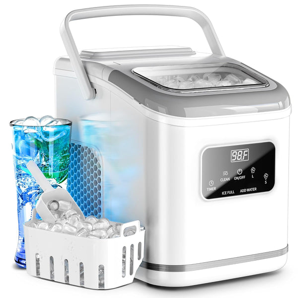 Portable Countertop Ice Makers with LED Screen Control Panel & 24H Timer, 28lbs/24Hrs, Self-Cleaning Ice Maker with Handle Z5812KH
