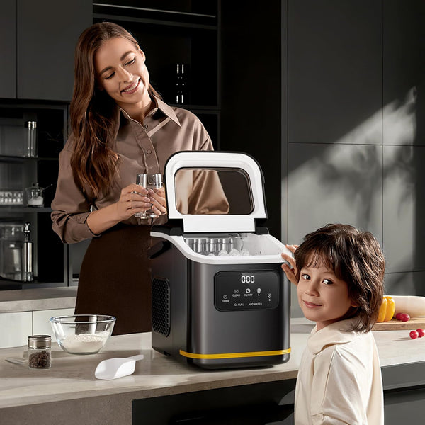 Portable Countertop Ice Makers with LED Screen Control Panel & 24H Timer, 28lbs/24Hrs, Self-Cleaning Ice Maker with Handle Z5812KH