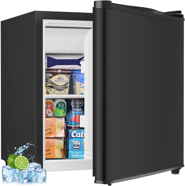 Kismile Mini Fridge with Freezer, 1.6 Cu.ft Mini Refrigerators with Removable Shelves, Adjustable Thermostat, Reversible Single Door, Small Refrigerator for Bedroom/Office/Home