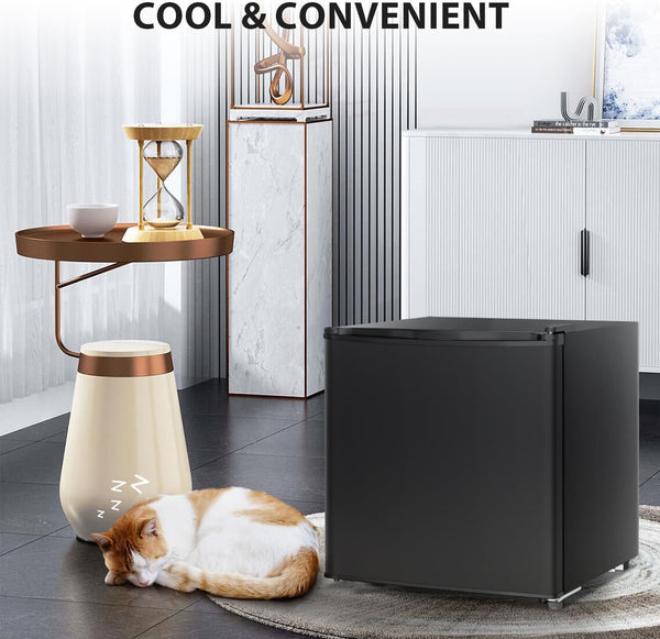 Kismile Mini Fridge with Freezer, 1.6 Cu.ft Mini Refrigerators with Removable Shelves, Adjustable Thermostat, Reversible Single Door, Small Refrigerator for Bedroom/Office/Home
