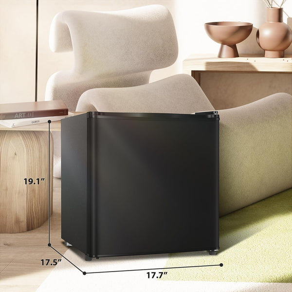 Kismile Mini Fridge with Freezer, 1.6 Cu.ft Mini Refrigerators with Removable Shelves, Adjustable Thermostat, Reversible Single Door, Small Refrigerator for Bedroom/Office/Home