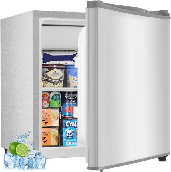 Kismile Mini Fridge with Freezer, 1.6 Cu.ft Mini Refrigerators with Removable Shelves, Adjustable Thermostat, Reversible Single Door, Small Refrigerator for Bedroom/Office/Home