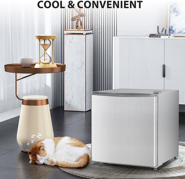 Kismile Mini Fridge with Freezer, 1.6 Cu.ft Mini Refrigerators with Removable Shelves, Adjustable Thermostat, Reversible Single Door, Small Refrigerator for Bedroom/Office/Home