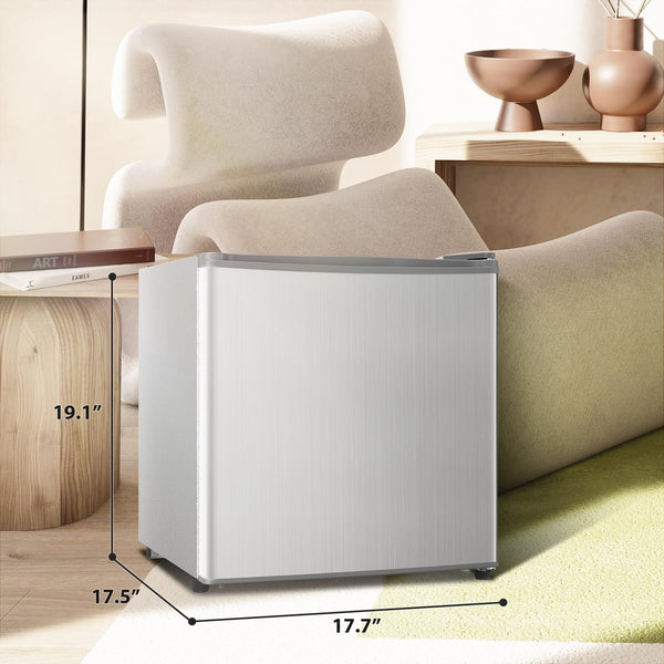 Kismile Mini Fridge with Freezer, 1.6 Cu.ft Mini Refrigerators with Removable Shelves, Adjustable Thermostat, Reversible Single Door, Small Refrigerator for Bedroom/Office/Home