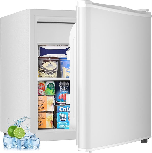 Kismile Mini Fridge with Freezer, 1.6 Cu.ft Mini Refrigerators with Removable Shelves, Adjustable Thermostat, Reversible Single Door, Small Refrigerator for Bedroom/Office/Home