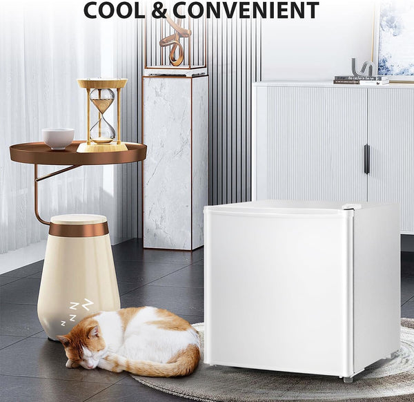 Kismile Mini Fridge with Freezer, 1.6 Cu.ft Mini Refrigerators with Removable Shelves, Adjustable Thermostat, Reversible Single Door, Small Refrigerator for Bedroom/Office/Home