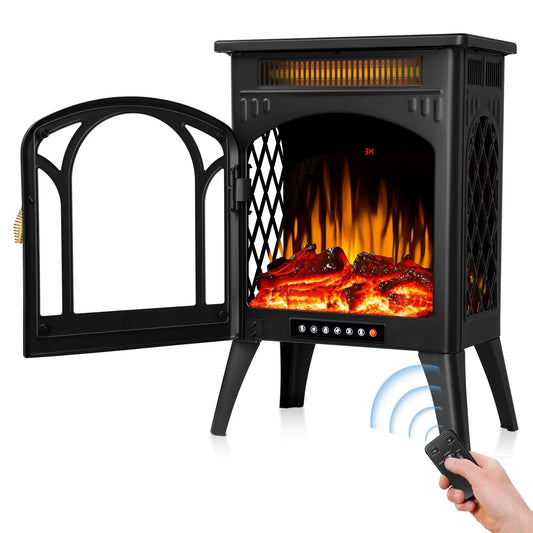 Auseo Electric Fireplace Heater 16" with 3D Realistic Flame Effect, Freestanding Fireplace with Remote Control, Timer, Different Flame Color,2 Heating Modes 500W/1500W, Black agluckyshop
