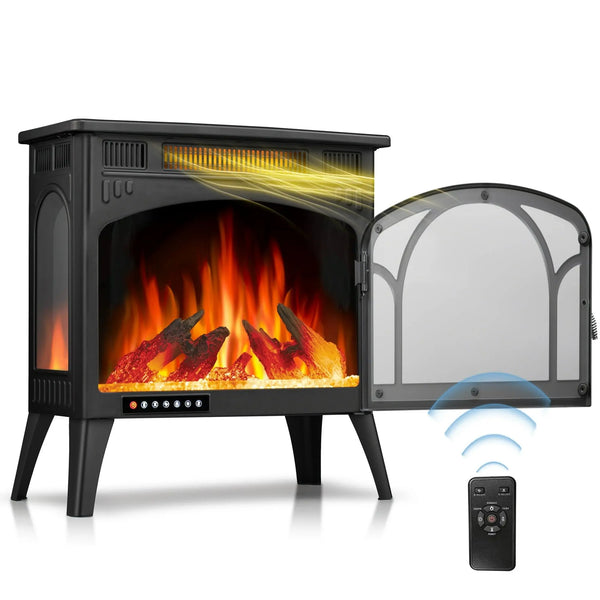 Auseo Electric Fireplace Heater 25’’ with 3D Realistic Flame Effect, Freestanding Fireplace, Different Flame Color, 500W/1500W,- Black