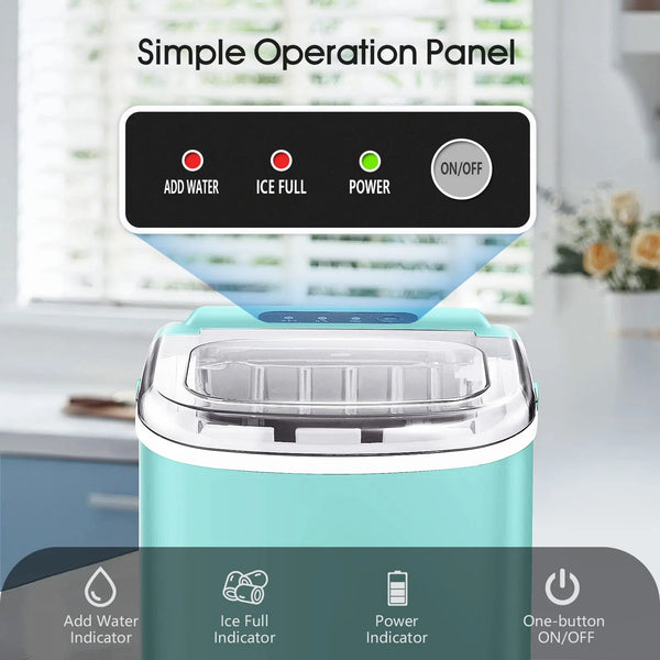 AuseoPortable Countertop Ice Maker,9 Cubes Ready in 6-13 Minutes,26lb/24H,Compact Machine with Scoop and Basket