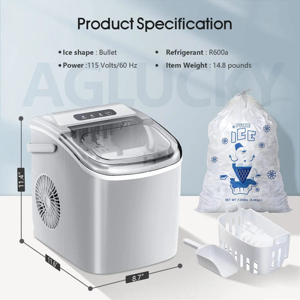 AuseoPortable Countertop Ice Maker,9 Cubes Ready in 6-13 Minutes,26lb/24H,Compact Machine with Scoop and Basket