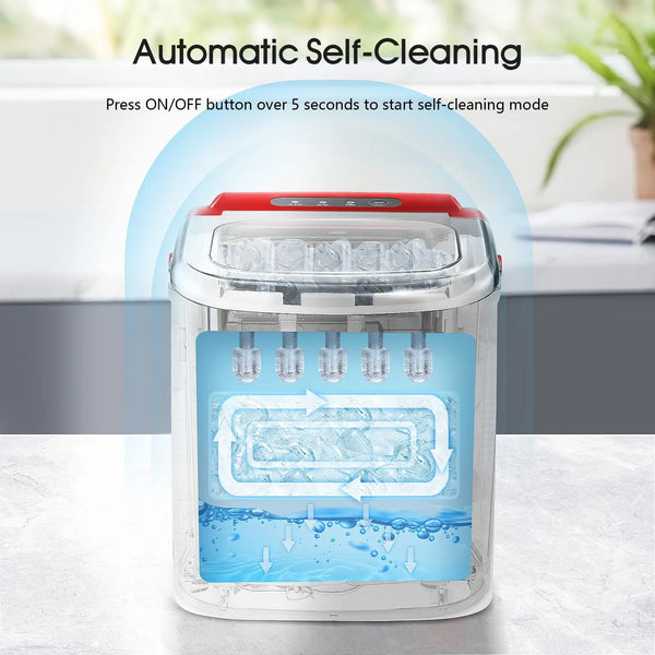 AuseoPortable Countertop Ice Maker,9 Cubes Ready in 6-13 Minutes,26lb/24H,Compact Machine with Scoop and Basket