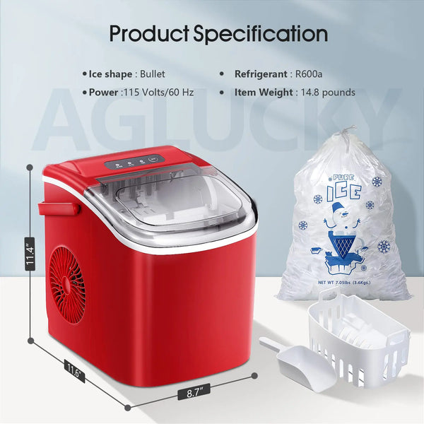 AuseoPortable Countertop Ice Maker,9 Cubes Ready in 6-13 Minutes,26lb/24H,Compact Machine with Scoop and Basket