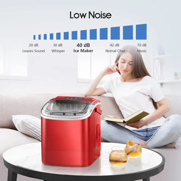 AuseoPortable Countertop Ice Maker,9 Cubes Ready in 6-13 Minutes,26lb/24H,Compact Machine with Scoop and Basket