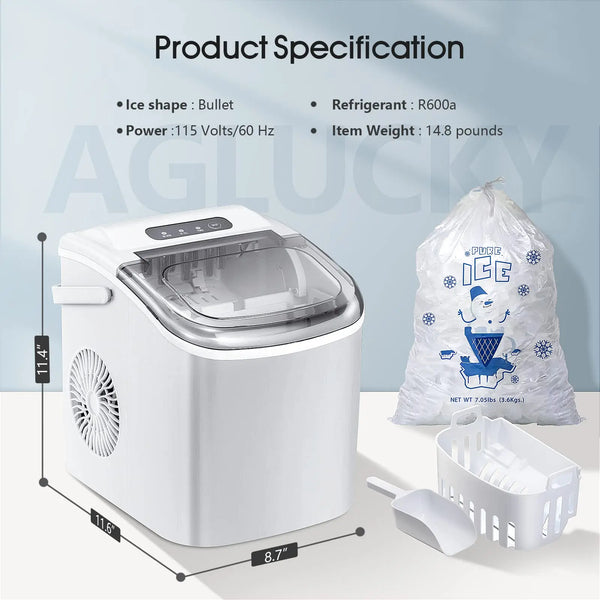AuseoPortable Countertop Ice Maker,9 Cubes Ready in 6-13 Minutes,26lb/24H,Compact Machine with Scoop and Basket