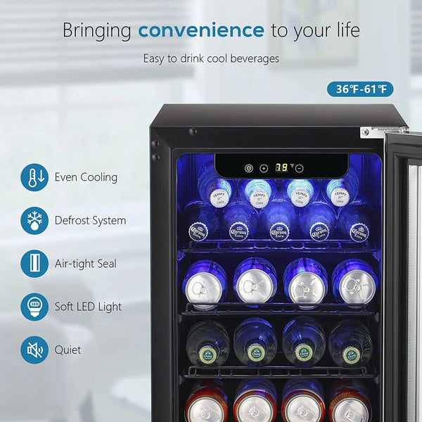  2.9Cu.Ft Beverage Refrigerator Wine Cooler - Low Noise LED Light Electronic Temperature Control Black