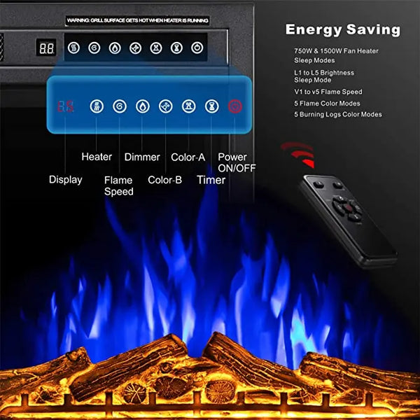 37''Electric Fireplace Insert, Infrared Electric Fireplace, Log and Flame, 750W/1500W