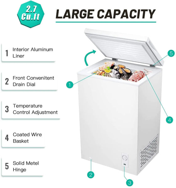2.7 Cu. ft Chest Freezer 6.8℉to -4℉,White