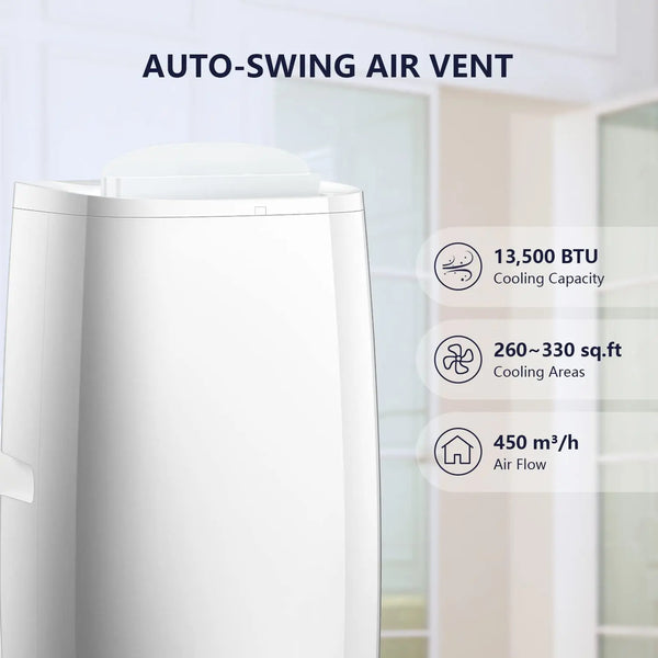  Portable Air Conditioner 13,500 BTU, Built-in Dehumidifier&Heater,Cools 330sq. ft,24H Timer, 3 in 1 Portabel AC with Remote Control, Complete Window Mount Exhaust Kit