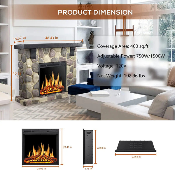 Electric Fireplace Mantel Package, 48 inch Freestanding Stone Heater 