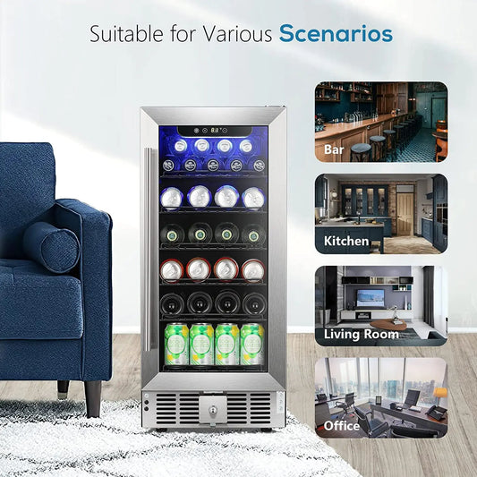  2.9Cu.Ft Beverage Refrigerator Wine Cooler - Low Noise LED Light Electronic Temperature Control Black