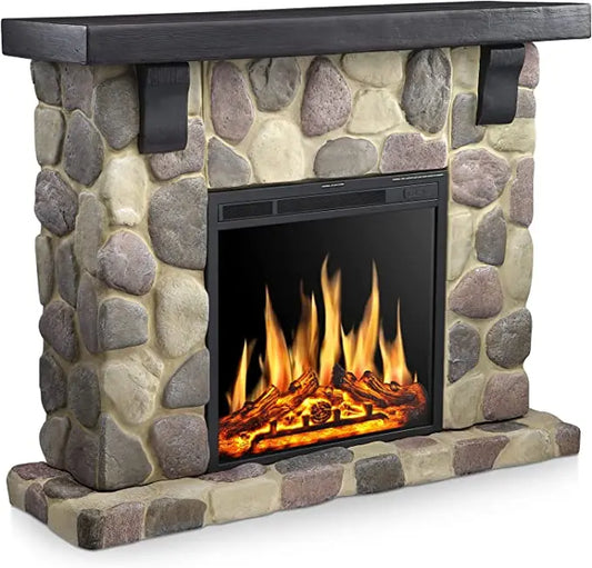 Electric Fireplace Mantel Package, 48 inch Freestanding Stone Heater