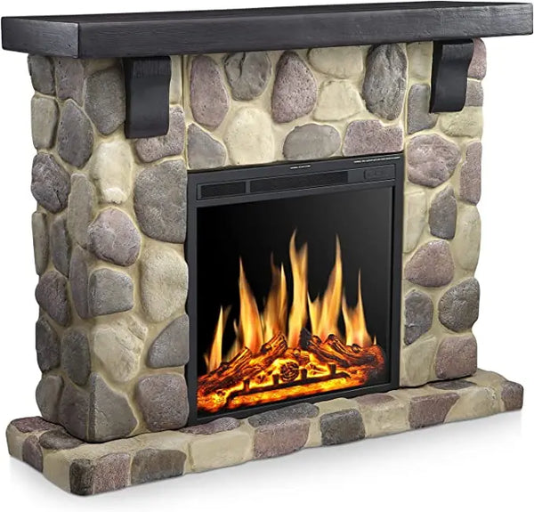 Electric Fireplace Mantel Package, 48 inch Freestanding Stone Heater 