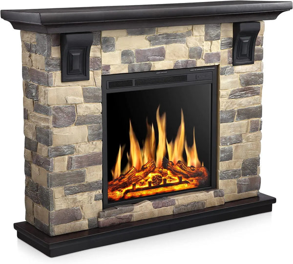 AGLUCKY Electric Fireplace Mantel Package, 50 inch Freestanding Stone Fireplace Heater TV Stand with Remote Control