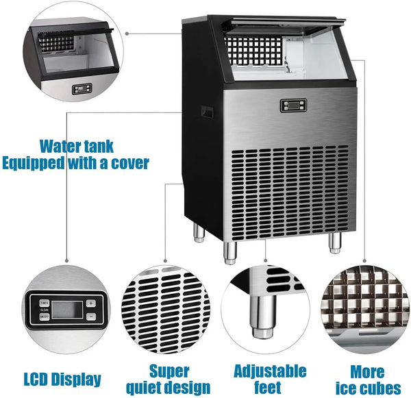 AGLUCKY Commercial Ice Maker Machine 100lb Per 24Hours