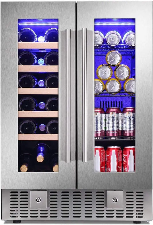 24 Inch 2 Door Mini Fridge Beverage Digital Temperature Control agluckyshop